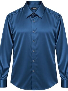 Tom Ford Men's Satin Shirt in Rich Blue